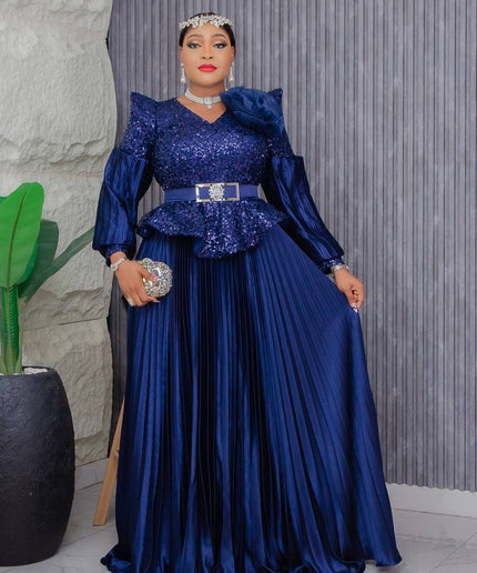 Sequin Bishop Sleeve Maxi Dress Floor Length Mother of The Bride A-Line Gown