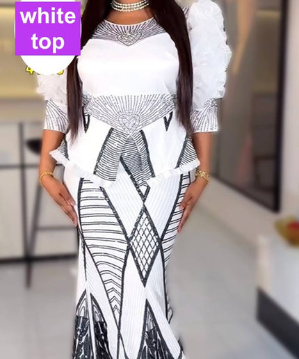 Dramatic Ruffle Sleeve White Sequin Maxi Dress | Mother of The Bride Wedding Party Birthday Gala
