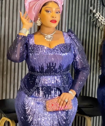 Pink Sequin Embellished Peplum Mermaid Gown