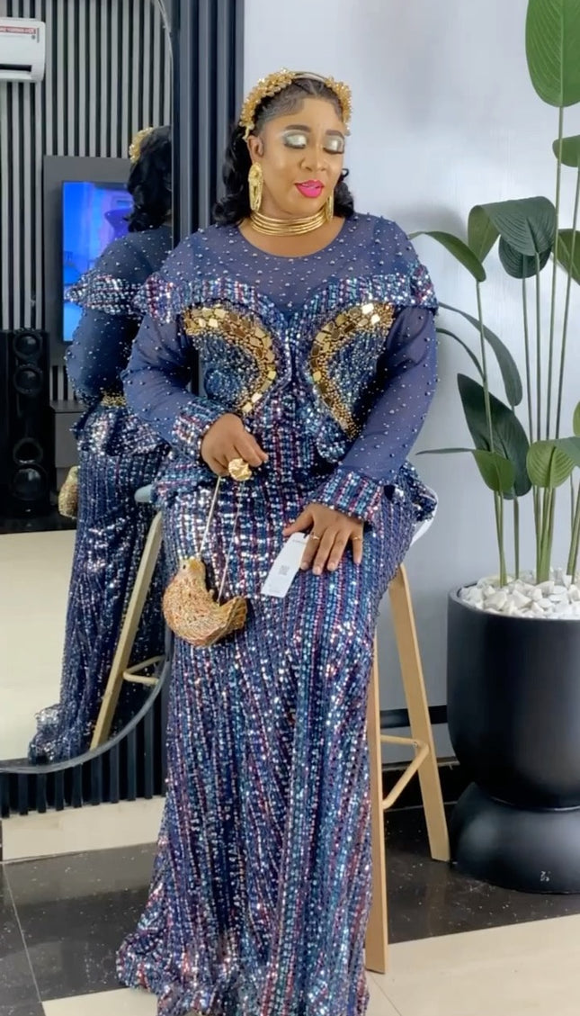 Sequin Embellished Peplum Maxi Dress