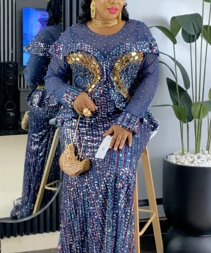 Sequin Embellished Peplum Maxi Dress