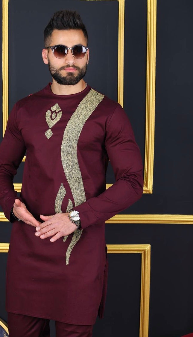 Burgundy African Men's Clothing, Cotton Embroidered Shirt Pants, African Wedding Guests Outfit, Groomsmen Suit, Nigerian Buba Sokoto