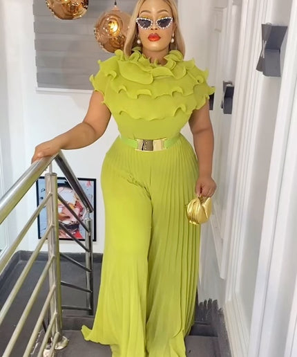 Ruffle Pleated Wide Leg Jumpsuit | Birthday Party Wedding Guest Summer Fashion