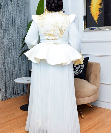 Classy Embellished Peplum Top and Pleated A-Line Skirt | Mother of The Bride Wedding Guest Photoshoot