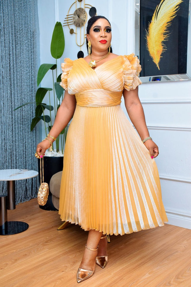 Ruffle Sleeve Pleated Dress | Prom Birthday Party Photoshoot Graduation