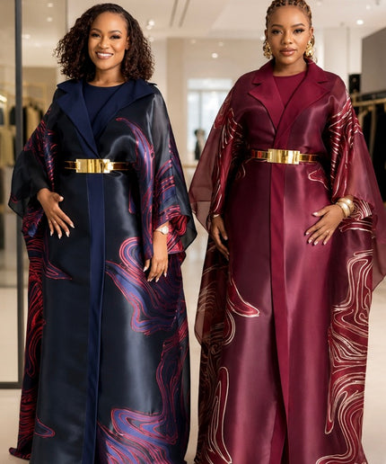 Elegant Burgundy Brocade Kaftan 3-Piece Outfit