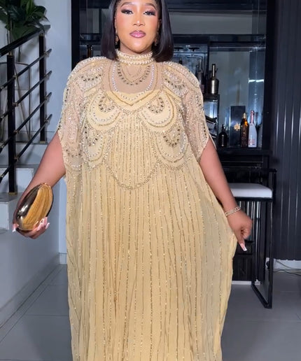 Embellished Kaftan Dress, Black Beaded Wedding Guest Dress, Plus Mother of The Bride A-Line Maxi Gown Long Floor Length