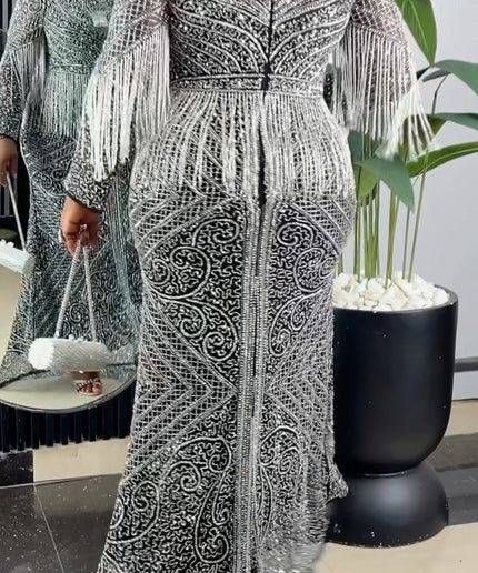 Crystal Fringe Beaded Gown | Wedding Guest Celebrant Mother of The Bride