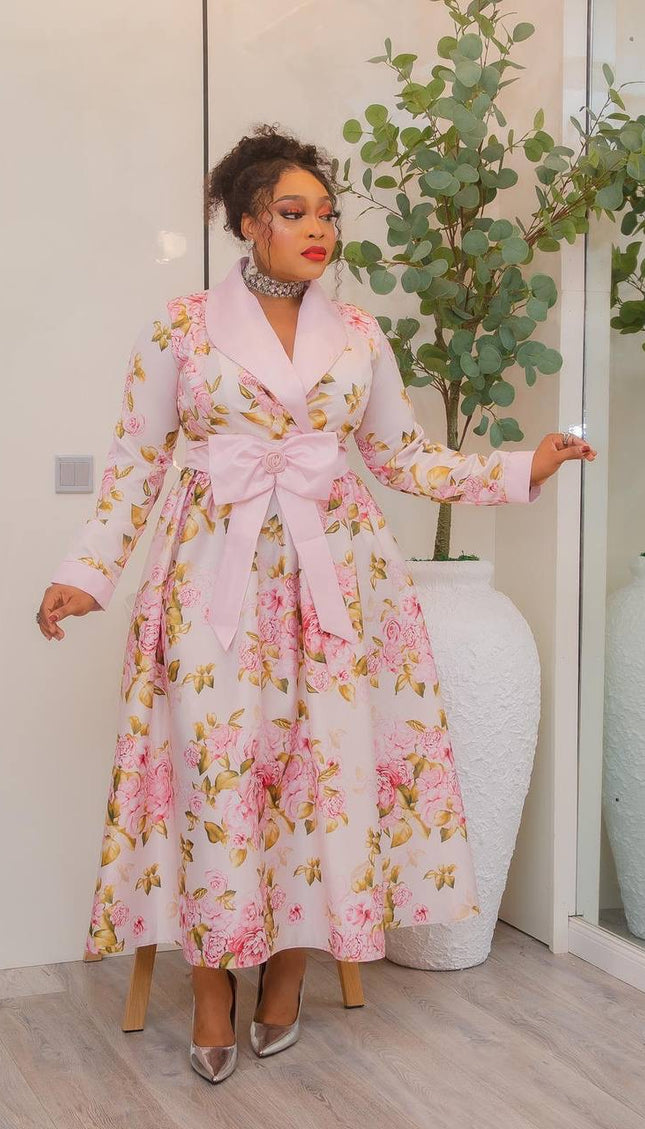 Floral Bow Twirl Skater Dress: Wedding Guest Outfit Cocktail Birthday Party