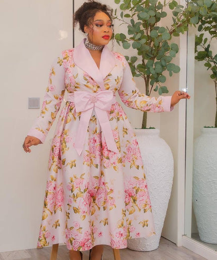 Floral Bow Twirl Skater Dress: Wedding Guest Outfit Cocktail Birthday Party