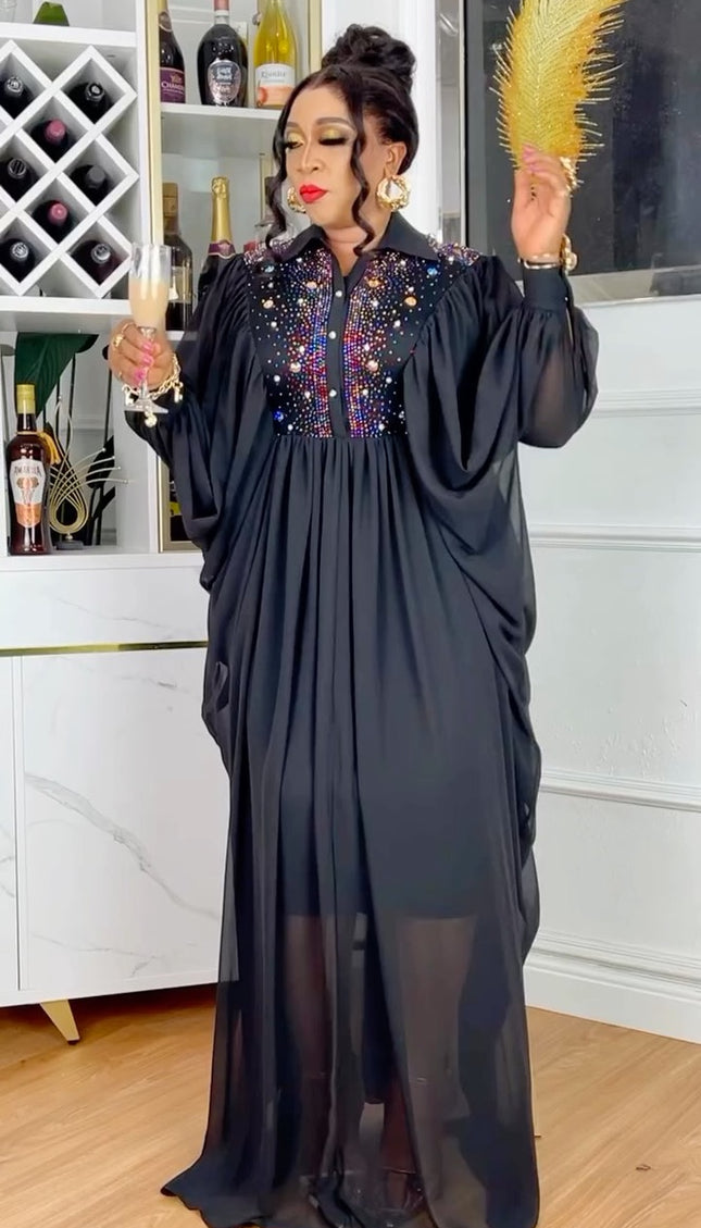Embellished Black Kaftan Women's Party Dress Birthday Ceremony