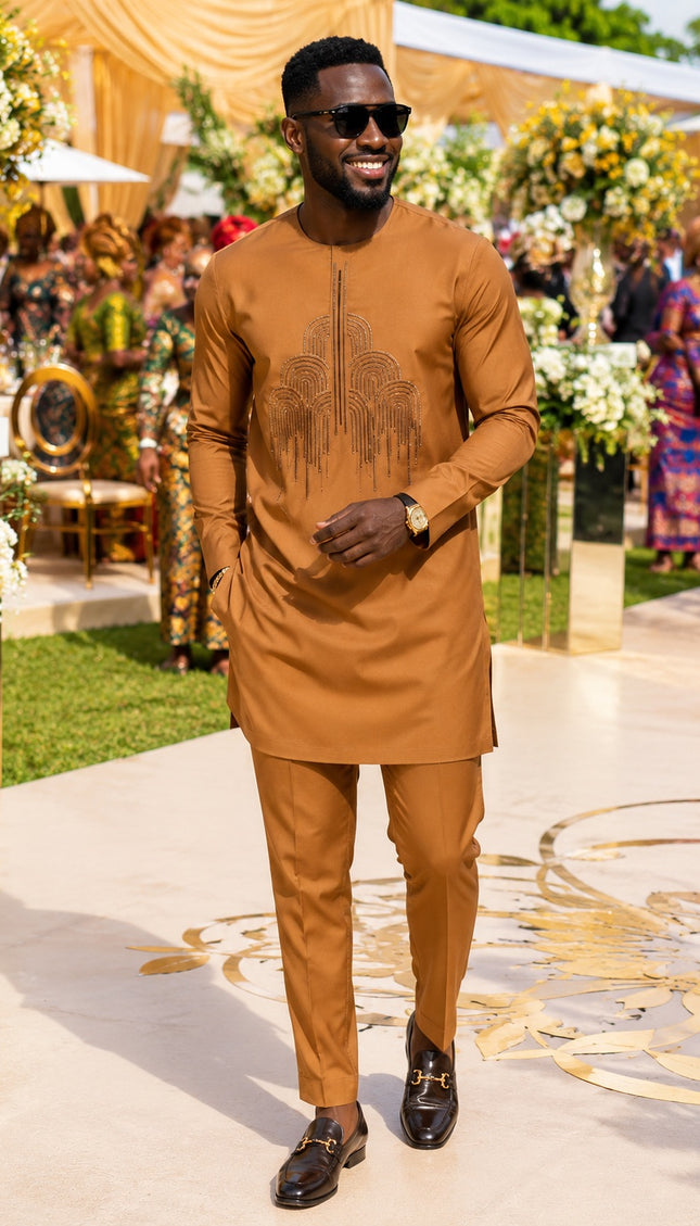 Luxury Men's African Wedding Guest Attire Black Embroidered Cotton Shirt & Pants 2-Piece Outfit for Groom Groomsmen Aso Ebi Father of The Bride Engagement Party Naming Ceremony Graduation Church Birthday Dinner Dashiki Buba & Sokoto
