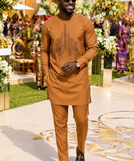 Luxury Men's African Wedding Guest Attire Black Embroidered Cotton Shirt & Pants 2-Piece Outfit for Groom Groomsmen Aso Ebi Father of The Bride Engagement Party Naming Ceremony Graduation Church Birthday Dinner Dashiki Buba & Sokoto