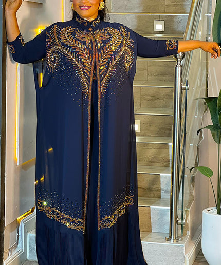 Purple Kaftan 2-Piece Rhinestone Dress for Wedding Guest Cocktail Mother of The Bride