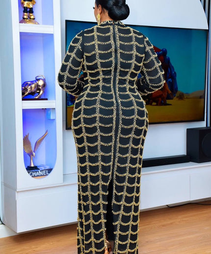 Black Bead-Embellished Wedding Guest Maxi Dress, Plus Size Mother of The Bride Dress Floor Length, Evening Wear Birthday Party