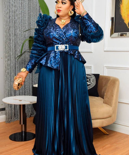 Classy Dramatic Sleeve Sequin Peplum Gown | Party Mother of The Bride Wedding Guest Gala Graduation
