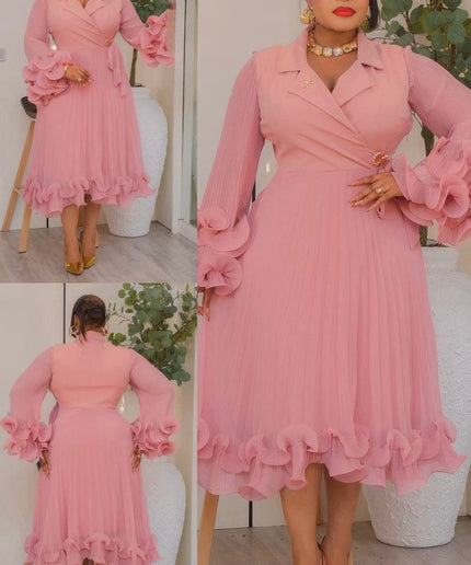 Dramatic Ruffle Sleeve Pleated Twirl Skater Midi Dress: White Summer Wedding Guest Outfit Engagement Ceremony Mother of The Bride