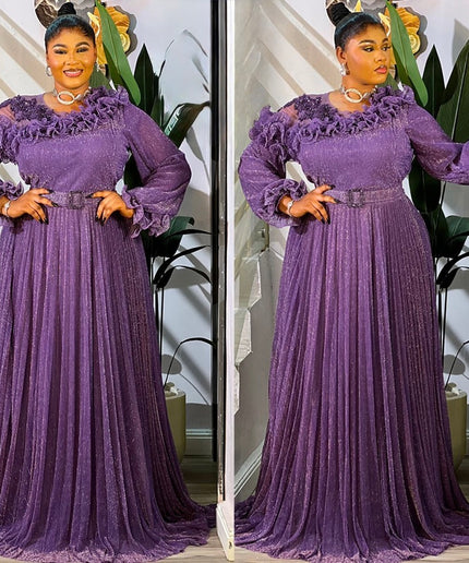 Burgundy Ruffled Off-The-Shoulder Embellished Pleated Maxi Dress: Birthday Party Anniversary Dinner Wedding Guest Attire