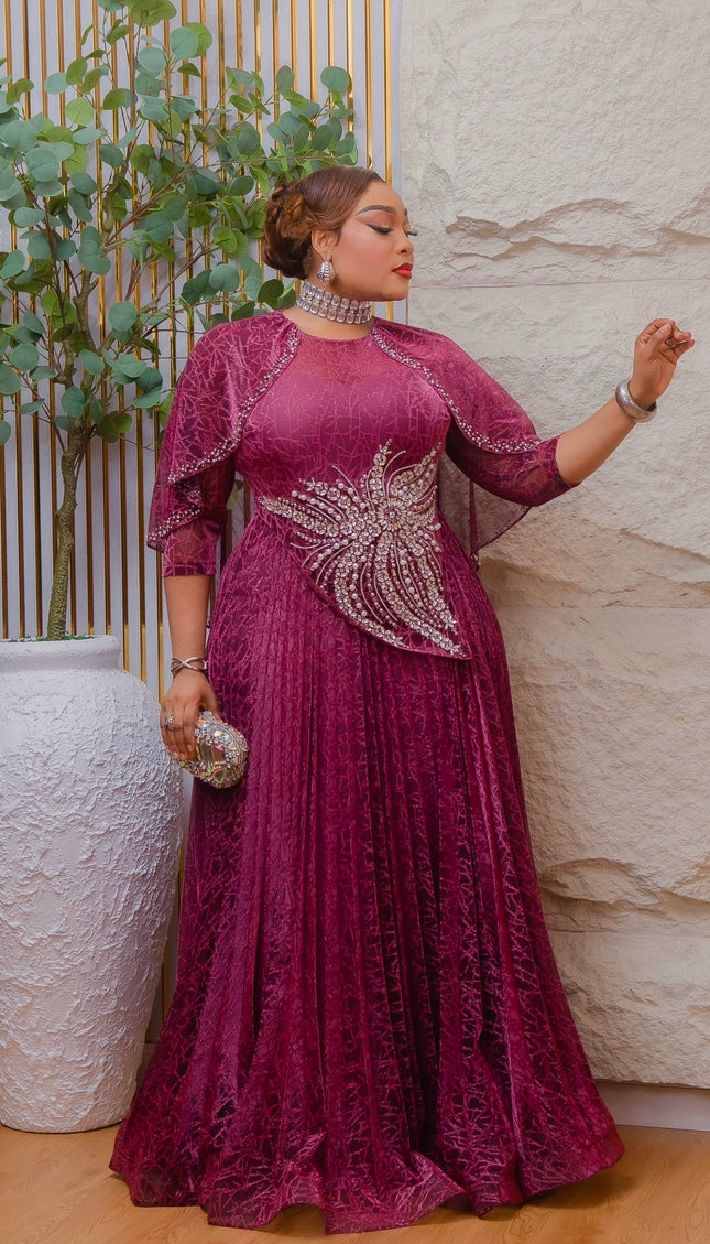 Stunning Green Crystal Rhinestone Embellished Cape Pleated A-Line Maxi Gown for Wedding Anniversary Birthday Party Mother of The Bride Plus Size