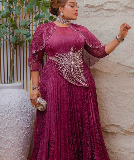 Stunning Green Crystal Rhinestone Embellished Cape Pleated A-Line Maxi Gown for Wedding Anniversary Birthday Party Mother of The Bride Plus Size