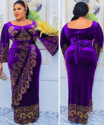 Burgundy Velvet Embellished Ruffle Dress - African Birthday Party Attire Nigerian Wedding Guest Engagement Ceremony