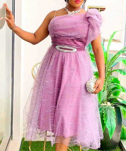 One Shoulder Summer Wedding Guest A-Line Dress Cocktail Party Celebration