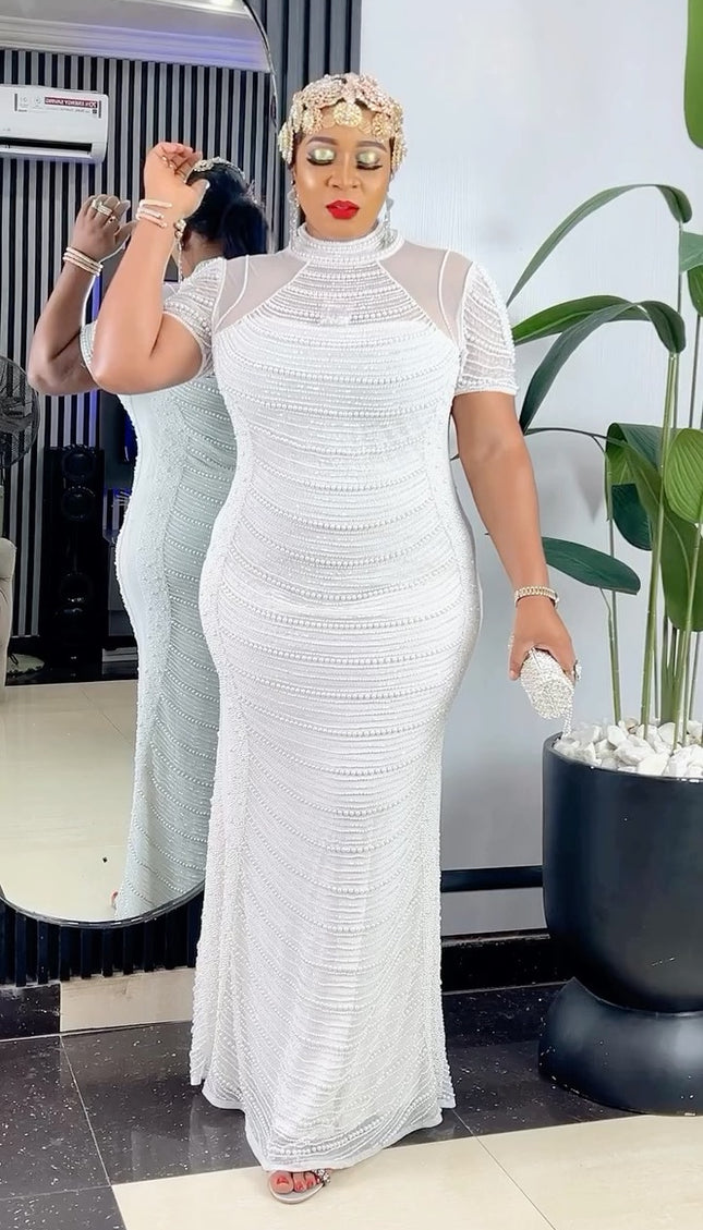 White Beaded Floor Length Maxi Dress | Wedding Birthday Graduation