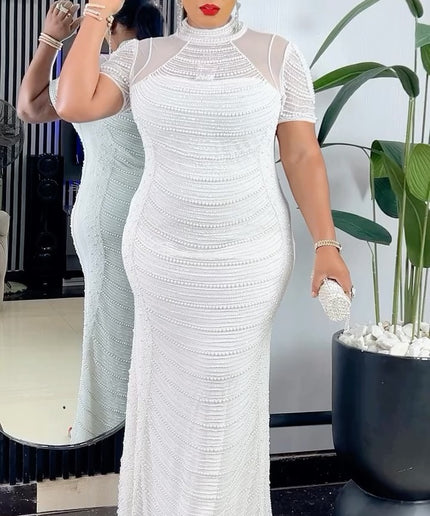 White Beaded Floor Length Maxi Dress | Wedding Birthday Graduation