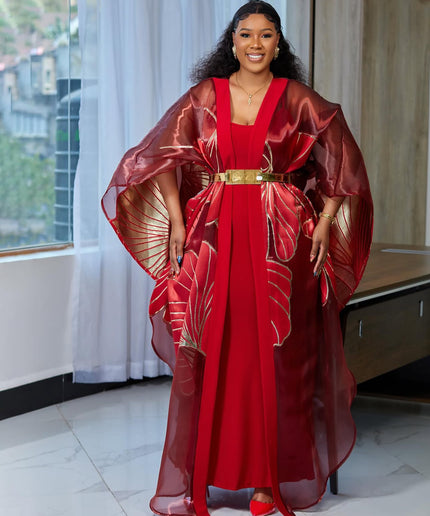 African Kaftan 2-Piece Brocade Bubu Dress Set - Wedding Guest Dress Mother of The Bride Evening Party Wear