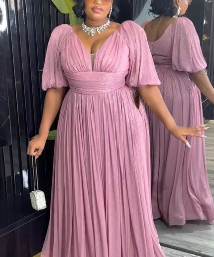 Metallic A-Line Gown | Wedding Guest Dress Plus Size Evening Wear Mother of The Bride