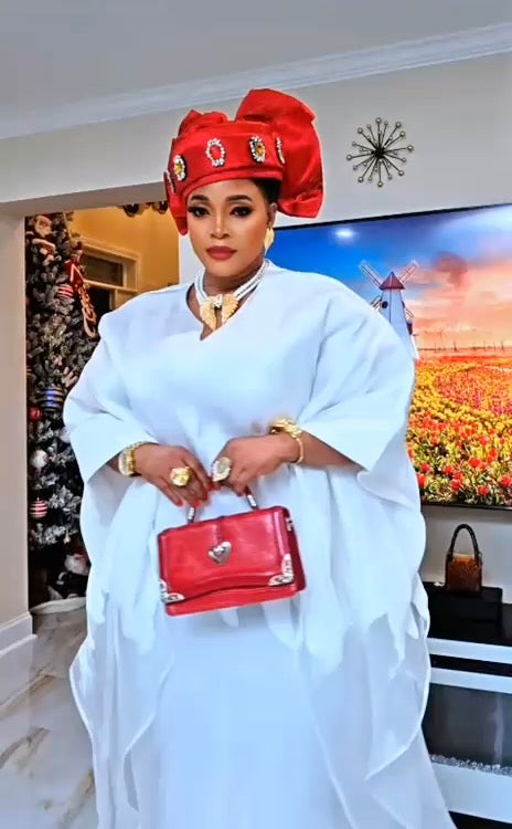 White Brocade African Bubu Dress for Wedding Guest Engagement Ceremony Mother of The Bride