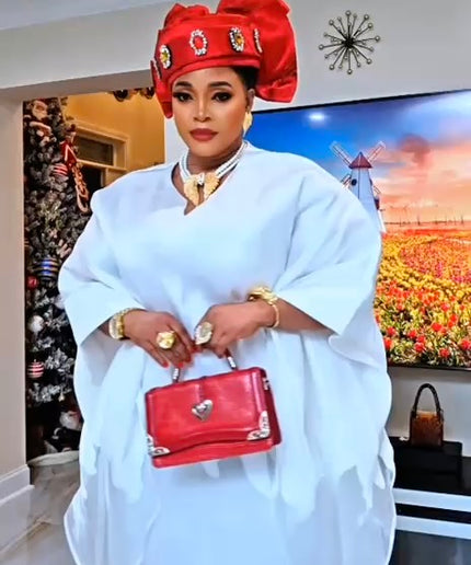 White Brocade African Bubu Dress for Wedding Guest Engagement Ceremony Mother of The Bride