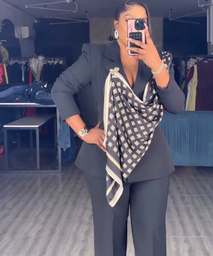 Classy Red Embellished Women's Suit 2-Piece Set, Scarf Top & Pants: Graduation Outfit Wedding Guest Sunday Service Birthday Photoshoot