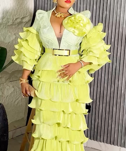 Dramatic Waterfall Ruffle Mother of The Bride Maxi Dress | Wedding  Birthday Party Dinner Anniversary Gala Reception