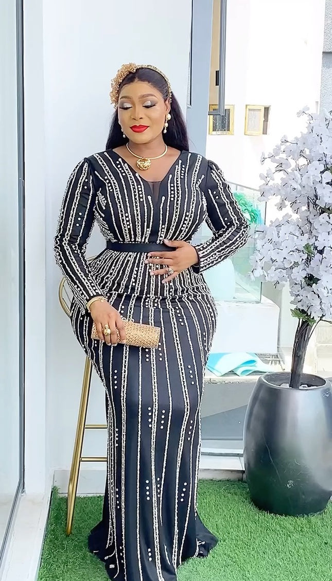 Metallic Embellished Floor Length Evening Gown | Celebrant Wedding Guest Birthday Party Mother of The Bride Gala