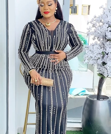 Metallic Embellished Floor Length Evening Gown | Celebrant Wedding Guest Birthday Party Mother of The Bride Gala Pageant