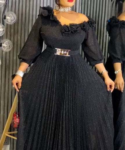 Elegant Black One-Shoulder Ruffle Pleated Twirl A-Line Dress Mother of The Bride Formal Evening Gown Birthday Cocktail Dinner Party Anniversary Wedding Reception