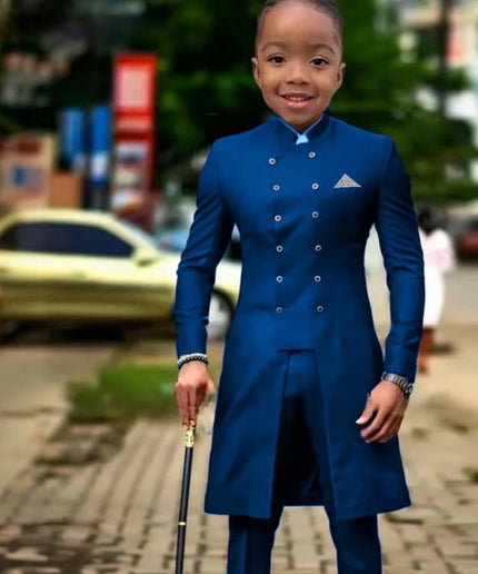 Boys Tuxedo Suit Double Breasted Jacket Pants | African Traditional Party Wear Kids Formal Wedding Ring Bearer Graduation Birthday Party Communion Prom