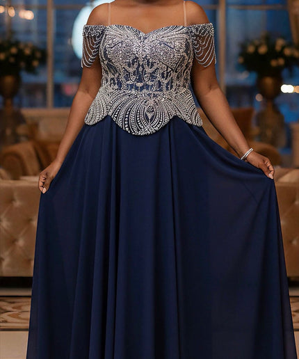 Black Off Shoulder Embellished A-Line Dress for Mother of The Bride Gown Wedding Guest Party