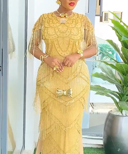 Fringe Crystal Embellished Gown