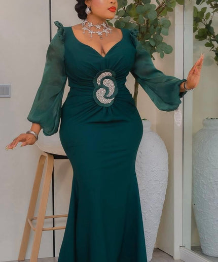 Black Embellished Ruched Mermaid Dress: Mother of The Groom Wedding Guest Attire Formal Evening Gown