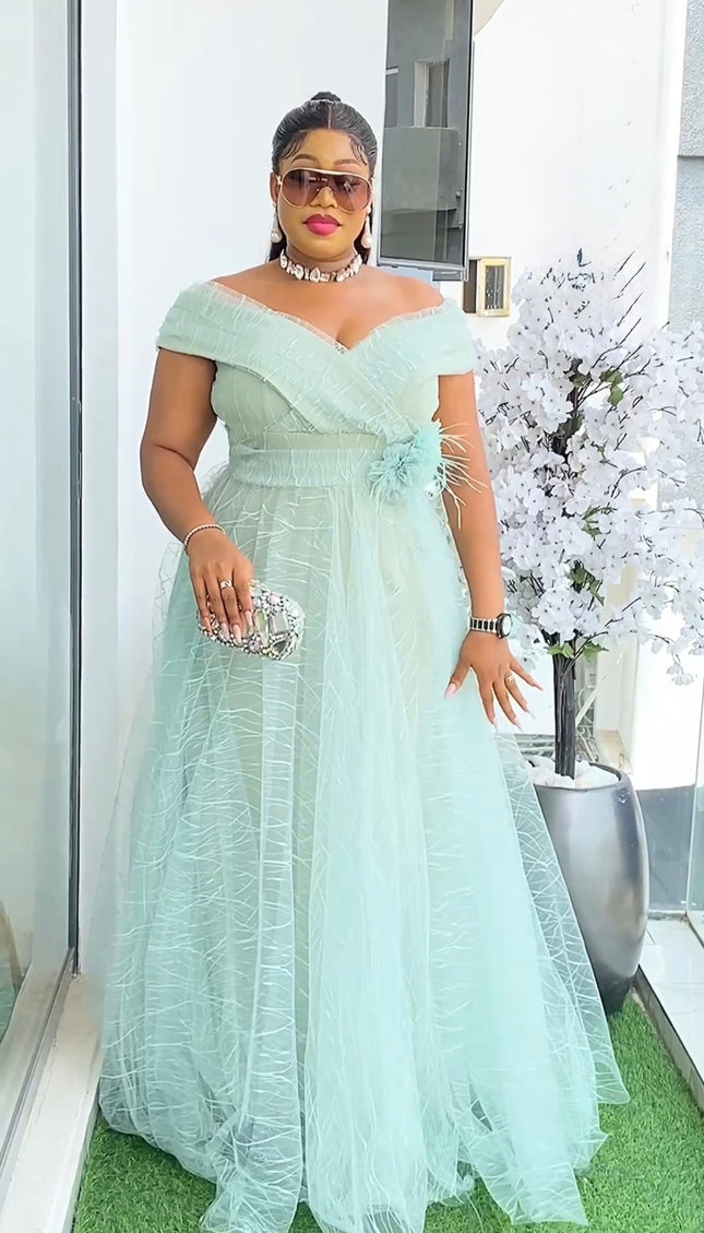 Yellow Off-The-Shoulder Fit & Flare Maxi Dress