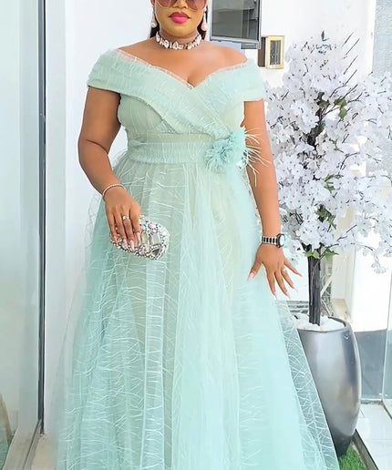 Yellow Off-The-Shoulder Fit & Flare Maxi Dress