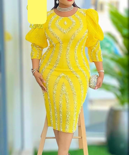Puff Sleeve Embellished Party Midi Dress | Birthday Wedding Guest Graduation