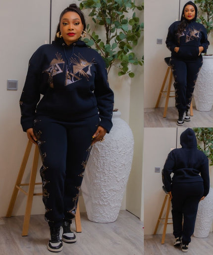 Rhinestone-Embellished Sweatshirt & Jogger 2-Piece Set