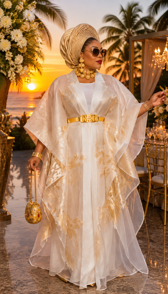 Luxury Green Brocade Kaftan Set, Elegant Formal Evening Gown Mother of The Bride Wedding Guest Attire Birthday Cocktail Party 2-Piece Outfit