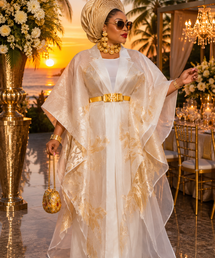 Luxury Green Brocade Kaftan Set, Elegant Formal Evening Gown Mother of The Bride Wedding Guest Attire Birthday Cocktail Party 2-Piece Outfit