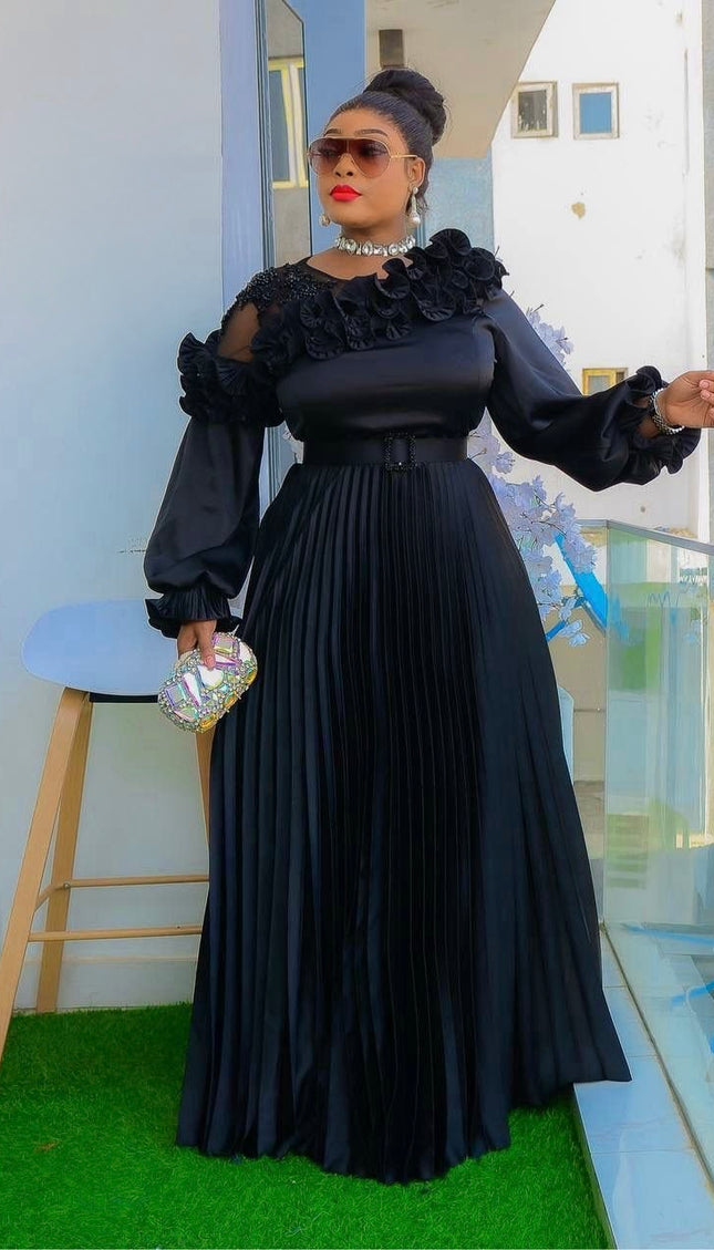 Elegant One-Shoulder Ruffle Pleated Twirl A-Line Dress for Wedding Guest Mother of The Bride