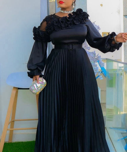 Elegant Black One-Shoulder Ruffle Pleated Twirl A-Line Dress Wedding Guest Mother of The Bride Party Outfit Formal Evening Gown