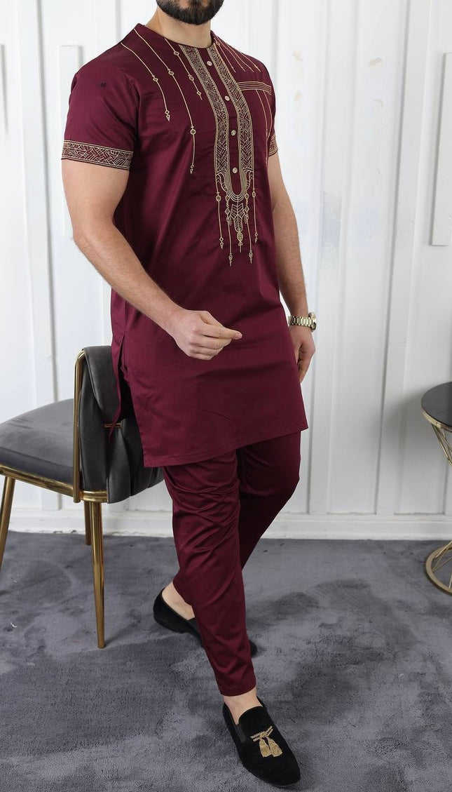African Men's Clothing, Cotton Embroidered Short Sleeve Shirt Pants, Groom Groomsmen Wedding Guests Party Outfit, Nigerian Buba Sokoto